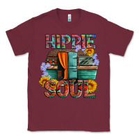 Burgundy hippie soul with caravan and flowers Classic Tee - Artiststas
