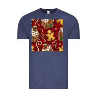 Vintage Denim christmas gingerbread cookie house seamless pattern Vintage Tee - BundleAndBundleShop