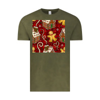 Vintage Olive christmas gingerbread cookie house seamless pattern Vintage Tee - BundleAndBundleShop