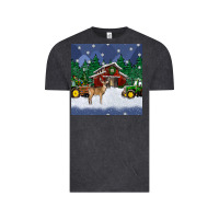 Vintage Black christmas town and farm tractor seamless pattern Vintage Tee - BundleAndBundleShop
