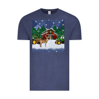 Vintage Denim christmas town and farm tractor seamless pattern Vintage Tee - BundleAndBundleShop