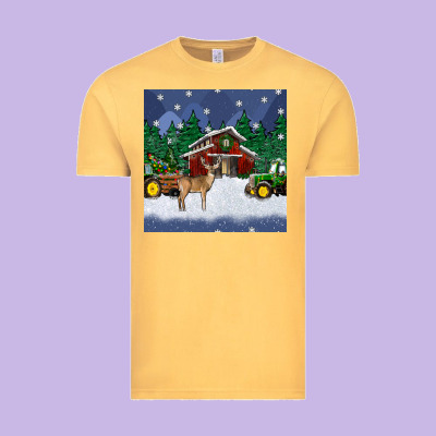 Christmas Town And Farm Tractor Seamless Pattern Vintage Tee Designed By Bundleandbundleshop