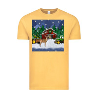 Vintage Mustard christmas town and farm tractor seamless pattern Vintage Tee - BundleAndBundleShop