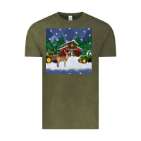 Vintage Olive christmas town and farm tractor seamless pattern Vintage Tee - BundleAndBundleShop