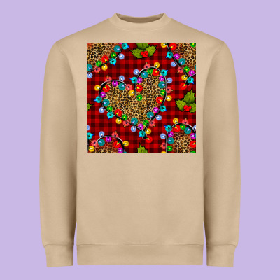 Christmas Lights And Leopard Hearts Seamless Pattern Heavyweight Sweatshirt Designed By Bundleandbundleshop
