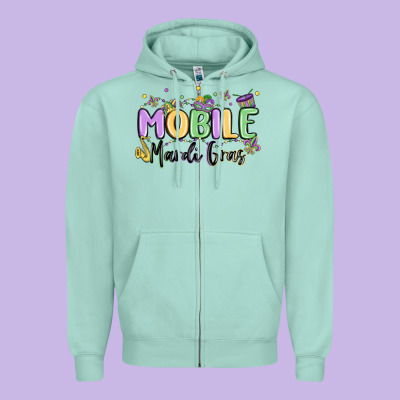 Mobile Mardi Gras Zipper Hoodie Designed By Maliassmallbusiness