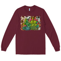 Burgundy watercolor cactus western background Long Sleeve Tee - BarkalooDesign