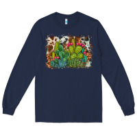 Navy watercolor cactus western background Long Sleeve Tee - BarkalooDesign