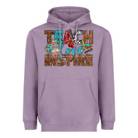 Lavender Teach Love Inspire With Leopard Heavyweight Hoodie - BundleAndBundleShop