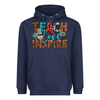 Navy Teach Love Inspire With Leopard Heavyweight Hoodie - BundleAndBundleShop