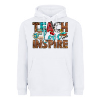 White Teach Love Inspire With Leopard Heavyweight Hoodie - BundleAndBundleShop