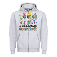 Heather Grey 100 days of embracing differences Zipper Hoodie - MaliasSmallBusiness