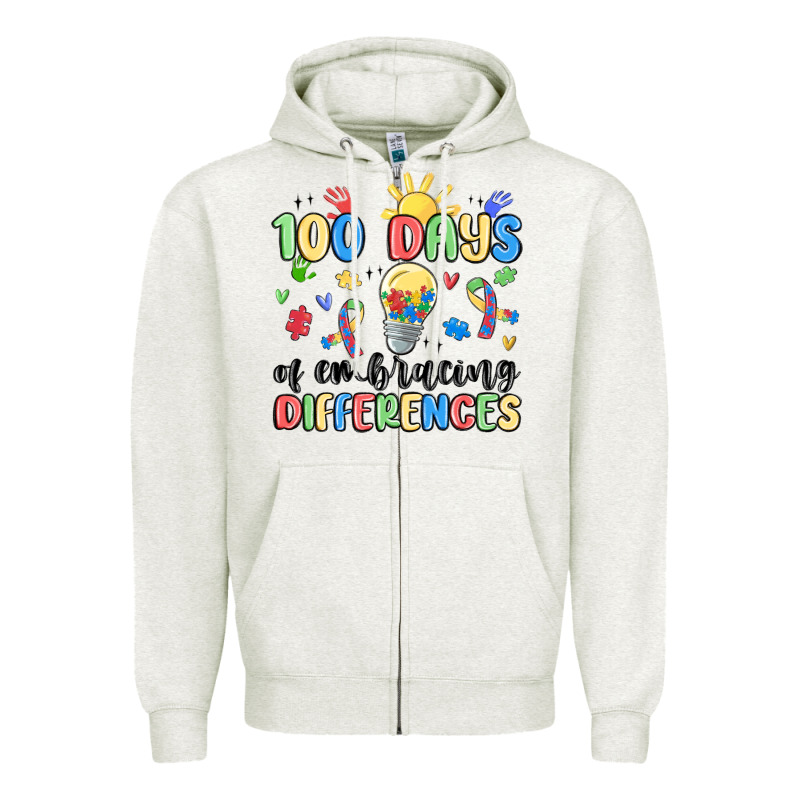 100 Days Of Embracing Differences Zipper Hoodie by MaliasSmallBusiness | Teevron