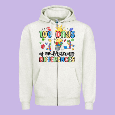 100 Days Of Embracing Differences Zipper Hoodie Designed By Maliassmallbusiness