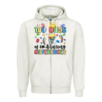 Oatmeal Heather 100 days of embracing differences Zipper Hoodie - MaliasSmallBusiness