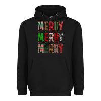 Black Merry Merry Merry Christmas Heavyweight Hoodie - BundleAndBundleShop