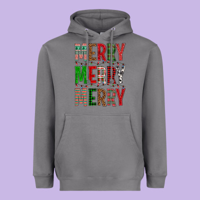 Merry Merry Merry Christmas Heavyweight Hoodie Designed By Bundleandbundleshop