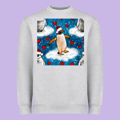 Christmas Penguin And Heart Seamless Pattern Heavyweight Sweatshirt Designed By Bundleandbundleshop