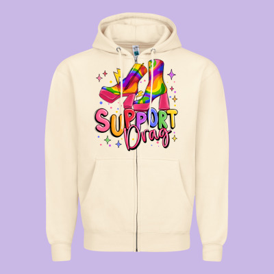 Support Drag Pride Zipper Hoodie Designed By Maliassmallbusiness