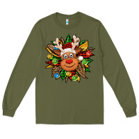 Army Green Christmas reindeer sunflower Long Sleeve Tee - Jasminsmagicworld