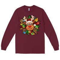 Burgundy Christmas reindeer sunflower Long Sleeve Tee - Jasminsmagicworld