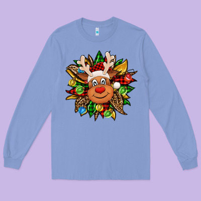 Christmas Reindeer Sunflower Long Sleeve Tee Designed By Jasminsmagicworld
