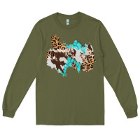Army Green cowhide leopard turquoise patch Long Sleeve Tee - AdoDesignShop
