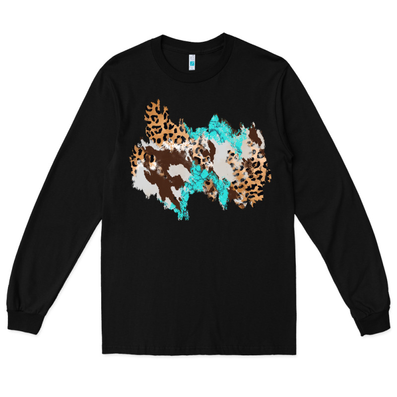Cowhide Leopard Turquoise Patch Long Sleeve Tee by AdoDesignShop | Teevron