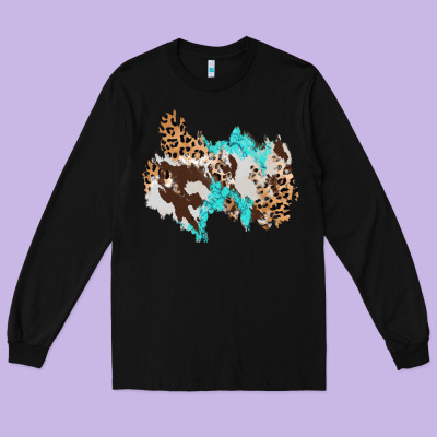 Cowhide Leopard Turquoise Patch Long Sleeve Tee Designed By Adodesignshop