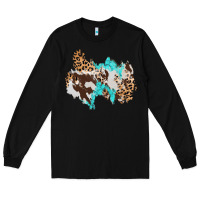 Black cowhide leopard turquoise patch Long Sleeve Tee - AdoDesignShop
