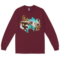 Burgundy cowhide leopard turquoise patch Long Sleeve Tee - AdoDesignShop