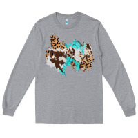 Heather Grey cowhide leopard turquoise patch Long Sleeve Tee - AdoDesignShop