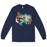 Navy cowhide leopard turquoise patch Long Sleeve Tee - AdoDesignShop