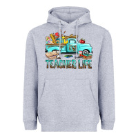 Heather Grey Teacher Life With Truck Heavyweight Hoodie - BundleAndBundleShop