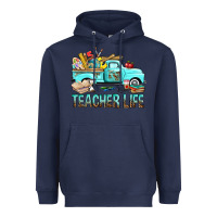 Navy Teacher Life With Truck Heavyweight Hoodie - BundleAndBundleShop