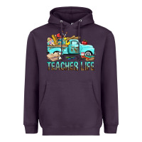 Plum Teacher Life With Truck Heavyweight Hoodie - BundleAndBundleShop