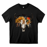 Black Halloween Bull Skull Heavy Core Tee - RanaPortraitStore