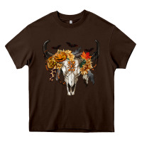 Chocolate Brown Halloween Bull Skull Heavy Core Tee - RanaPortraitStore