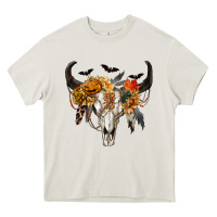Cream Halloween Bull Skull Heavy Core Tee - RanaPortraitStore