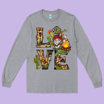 Love Camping Gnome Long Sleeve Tee Designed By Barkaloodesign