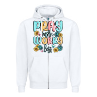 White pray more worry less Zipper Hoodie - MaliasSmallBusiness