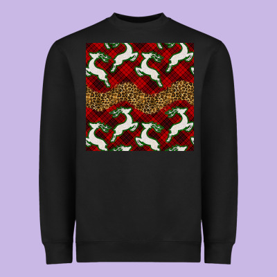 Christmas Deer And Plaid Seamless Pattern Heavyweight Sweatshirt Designed By Bundleandbundleshop