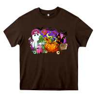 Chocolate Brown Halloween ghost and jack o lantern Heavy Core Tee - RanaPortraitStore