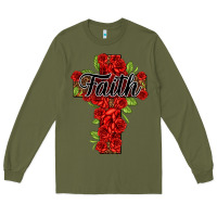 Army Green faith floral cross Long Sleeve Tee - NancyCooperArtShop