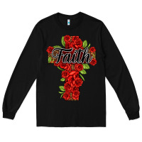 Black faith floral cross Long Sleeve Tee - NancyCooperArtShop