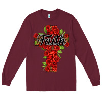 Burgundy faith floral cross Long Sleeve Tee - NancyCooperArtShop