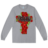 Heather Grey faith floral cross Long Sleeve Tee - NancyCooperArtShop