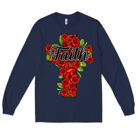 Navy faith floral cross Long Sleeve Tee - NancyCooperArtShop