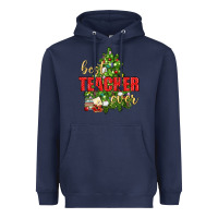 Navy Best Teacher Ever With Christmas Tree Heavyweight Hoodie - BundleAndBundleShop