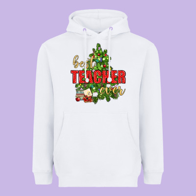 Best Teacher Ever With Christmas Tree Heavyweight Hoodie Designed By Bundleandbundleshop